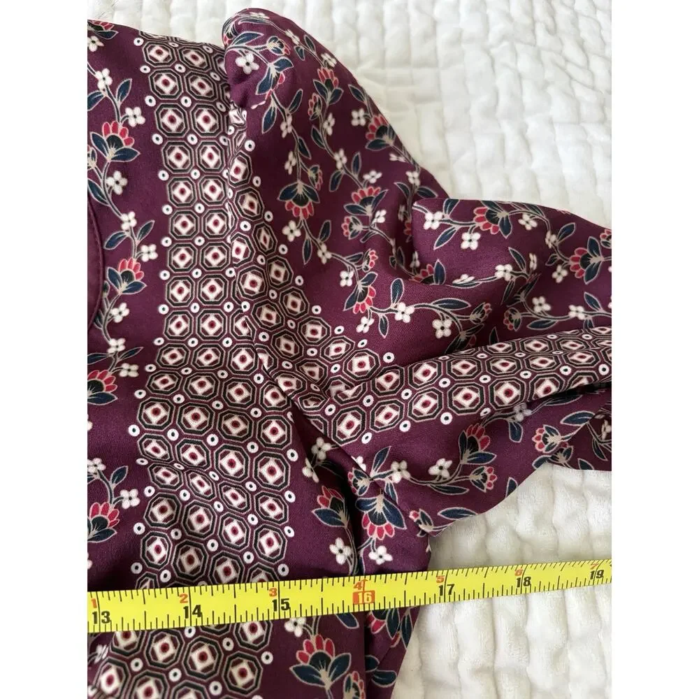 Gal Meets Glam Collection Dress US 4 Burgundy Floral Long Sleeve Square Neck